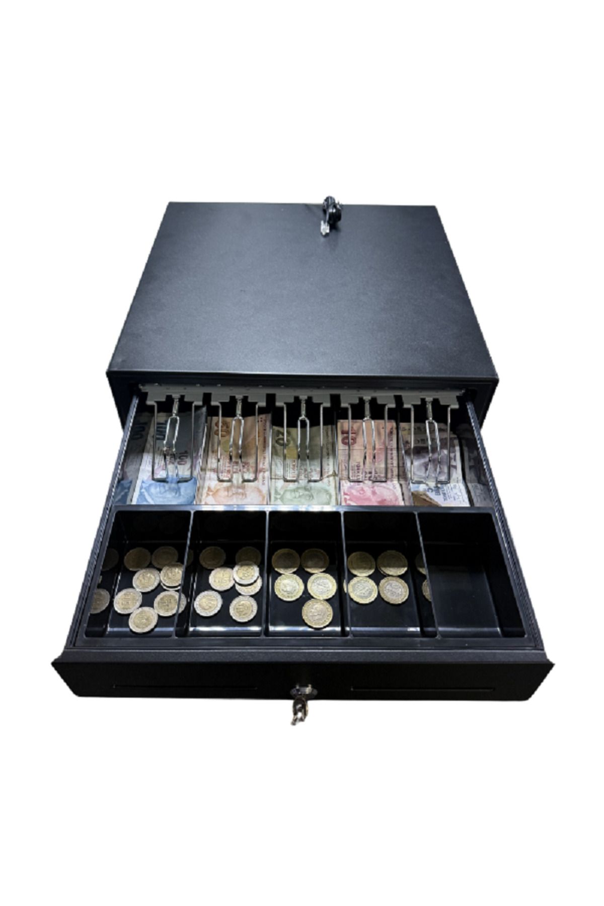 Metal Para Çekmecesi Büyük Boy Elektronik Yazar Kasa 5 Adet Banknot 5 Adet Madeni Para Gözlü